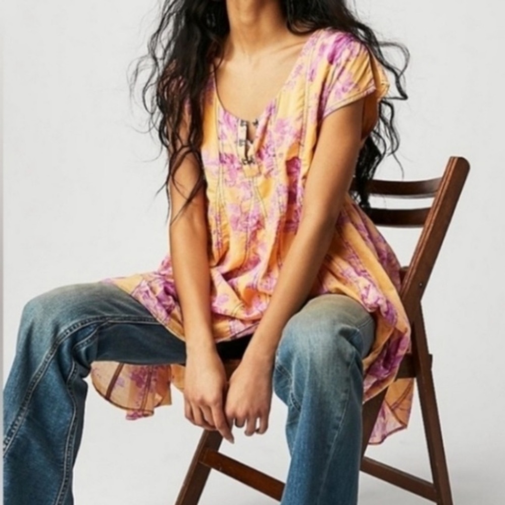 Free People dress Sully NEW floral blooms pink orange sunshine combo lined